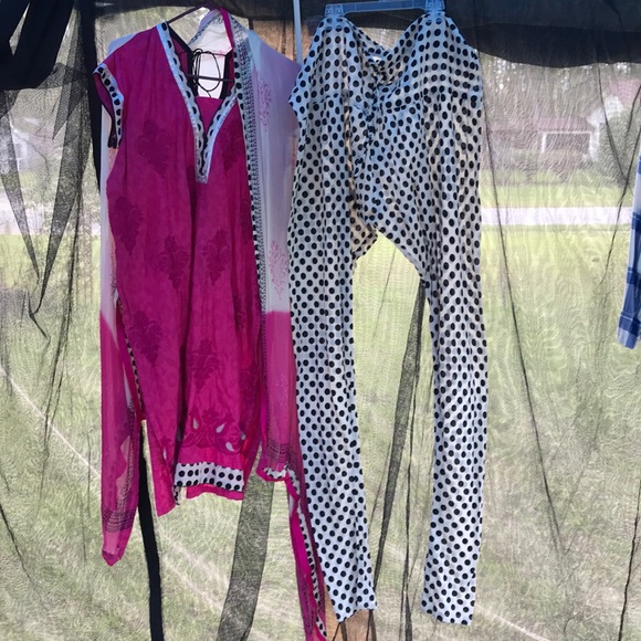 Vintage 80-90’s caftan pants scarf sarees set Sz M - Picture 2 of 8